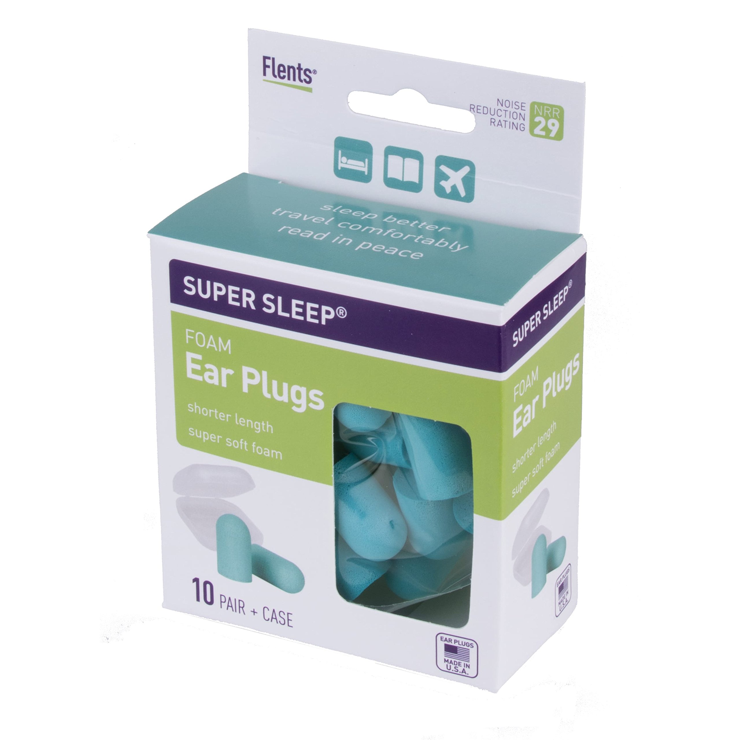 Flents Super Sleep Comfort Foam Ear Plugs/Earplugs | 10 Pair | Case Included | NRR 29 | Made in The USA