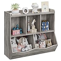 Toy Bookshelf and Kids Bookcase Storage Books and Toys,Multi Shelf with Cubby Organizer Cabinet for Kids,Boys and Girls,for Children Playroom Hallway Kindergarten School (Grey)