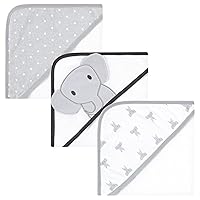 Hudson Baby Unisex Baby Cotton Rich Hooded Towels, Gray Modern Elephant, One Size