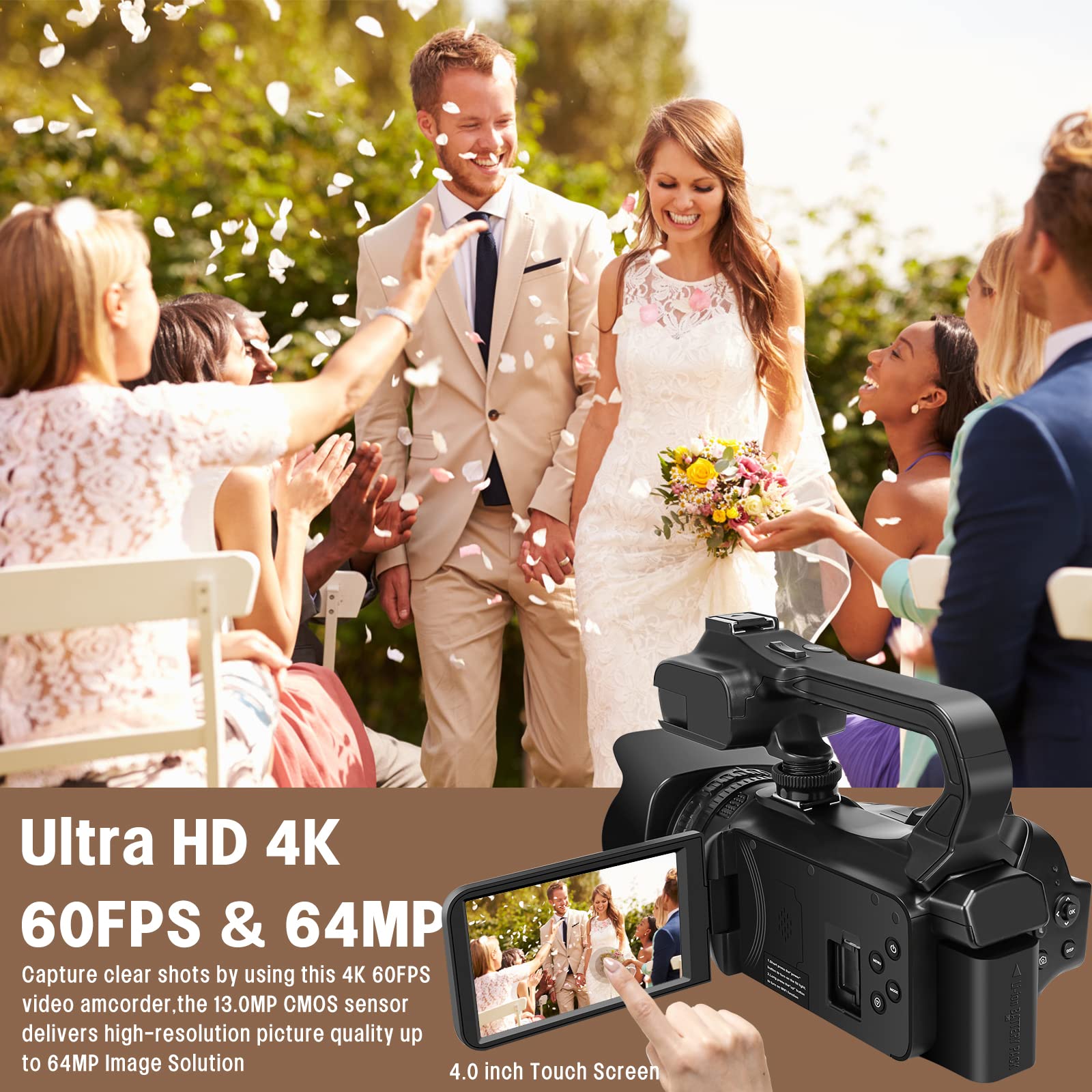 Video Camera Camcorder, 4K Video Camera for YouTube Auto Focus 64MP 60FPS 4.0