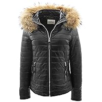 Womens Real Leather Puffer Coat Detachable Hooded Style Lucy