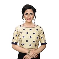 TreegoArt Women's Ethnic Wear Embroidered Phantom Silk Readymade Blouse With Round Neck