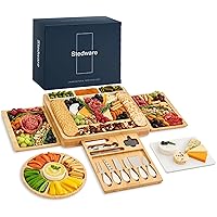 Charcuterie and Cheese Board Gift Set with Extra Large Bamboo Platter, Marble Cheese Board, Knife Set, Serving Bowls & Dip Serving Tray Set - Complete Party Food Serving Set