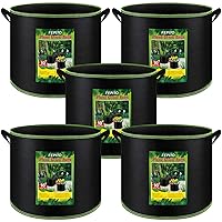 FEPITO 5 Pack 10 Gallon Grow Bags Heavy Duty Aeration Fabric Pots Plant Grow Bags with Handles Thickened Nonwoven Fabric Pots for Vegetable Fruits Flowers Plant