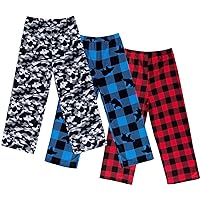 Mad Dog Concepts 3-Pack Boys Pajama Pants - Soft Micro Fleece PJ Bottoms for Kids, Printed Plaid Design - Boy's Sleepwear