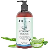 16 Oz ORGANIC Aloe Vera Gel - Lavender - All Natural - ZERO Artificial Preservatives - Deeply Hydrating & Moisturizing - Sunburn, Bug Bites, Rashes, Small Cuts, Eczema Relief - Skin & Hair
