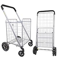 dbest products Cruiser Cart Deluxe 2 Shopping Grocery Rolling Folding Laundry Basket on Wheels Foldable Utility Trolley Compact Lightweight Collapsible, Silver