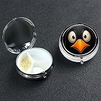 Penguin Head with Big Eyes Pill Box Small Metal Pill Case for Purse & Pocket 3 Compartment Pill Organizer with Mirror Travel Pillbox Medicine Case Portable Pill Container Unique Gift