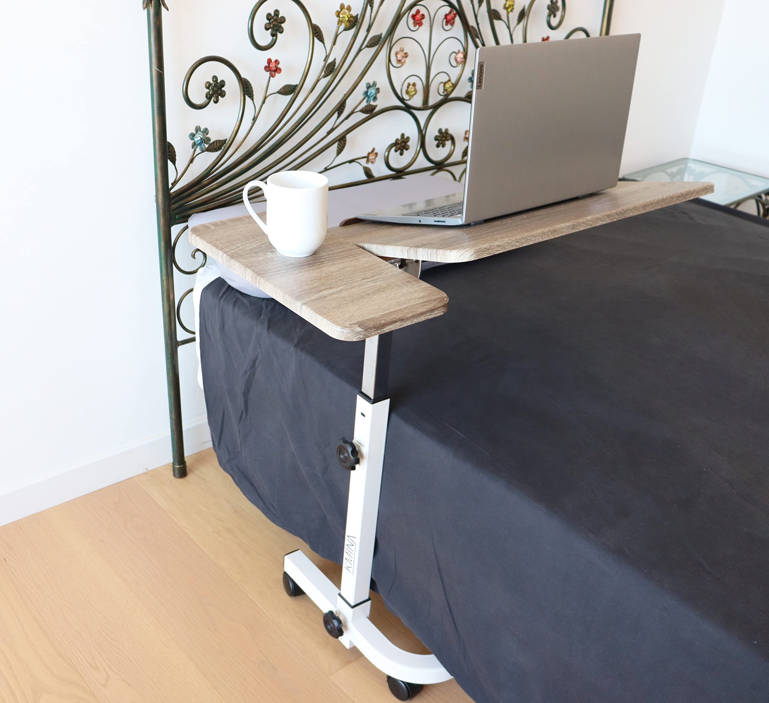 KMINA - Bedside Commode Chair and Overbed Table with Wheels Adjustable Height