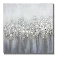 3Hdeko - 3D Gray Abstract Canvas Wall Art 100% Hand-painted Silver Glitter Sand Embellished Textured Painting for Living Room Bedroom, 30X30inch Modern Grey Home Decor, Ready to Hang