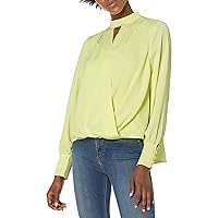 BCBGMAXAZRIA Women's Long Sleeve Wrap Front Woven Top