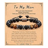 UNGENT THEM Mens Natural Stone Adjustable Bracelet for Men, Anniversary Birthday Christmas Graduation Gift for Him, Son, Brother, Husband, Boyfriend...