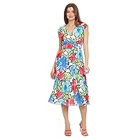 Maggy London Women's Sleeveless V-Neck Floral Printed Ribbon Stripe Dress Day Party Event Date Guest of