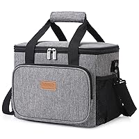 Large Lunch Bag 24-Can (15L) Insulated Lunch Box Soft Cooler Cooling Tote for Adult Men Women, Grey