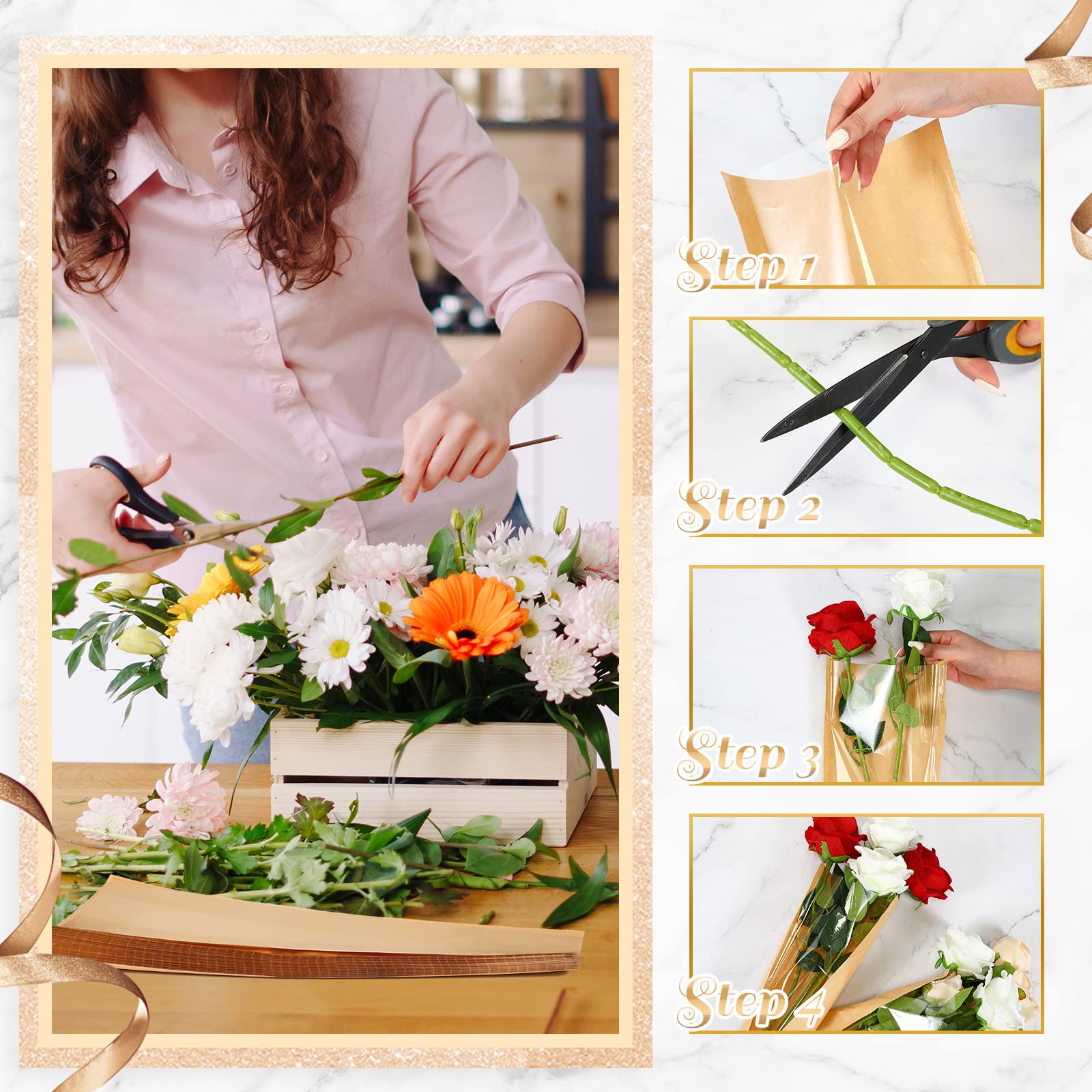 100 Pcs Flower Bouquet Wrapping Paper Flower Rose Sleeves Bulk Flower Bags for Bridal Shower Wedding Graduation Anniversary Birthday Mother's Day (24.8
