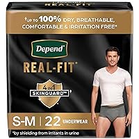 Depend Real Fit Incontinence Underwear for Men, Disposable, Maximum Absorbency, Small/Medium, Grey, 22 Count, Packaging May Vary