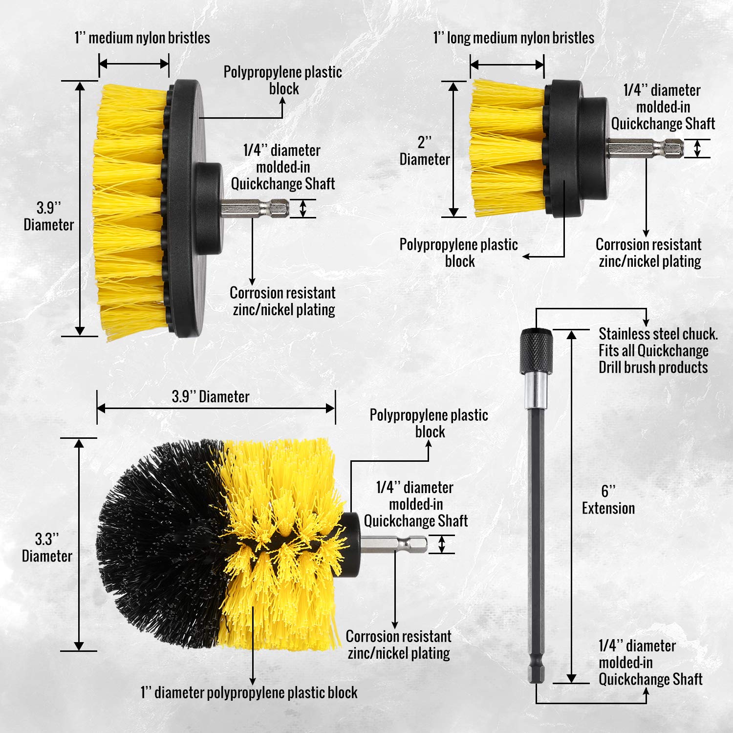 Hiware 4 Pcs Drill Brush Attachment Set - Power Scrubber Brush Cleaning Kit - All Purpose Drill Brush with Extend Attachment for Bathroom Surfaces, Grout, Floor, Tub, Shower, Tile, Kitchen and Car