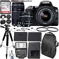 Canon EOS 250D (Rebel SL3) DSLR Camera with 18-55mm & 75-300mm Canon Lenses & Essential Accessory Bundle – Includes: SanDisk Ultra 64GB SDXC Memory Card, Extended Life Spare Battery & More (Renewed)