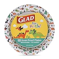 Glad for Kids Dinosaur-Themed Heavy Duty Disposable Paper Plates - Soak Proof, Microwavable, 8.5