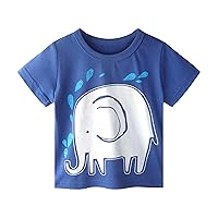 Toddler Little Boys Elephant Lion Shark Print Cotton Crewneck Pullover Summer Short Sleeved T-Shirt