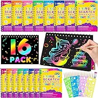 pigipigi Scratch Art-Craft Notebook: 16 Pack Rainbow Scratch Party Favor Kid Paper Craft Project Art Supply for Girls Boys Age 3 4 5 6 7 8 9 10 11 Year Old Toy Christmas Birthday Gift Activity