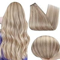 Weft Hair Extensions Human Hair Blonde 20 Inch Sew in Hair Extensions Real Human Hair Invisible 18 Ash Blonde Highlighted 613 Blonde Remy Human Hair Extensions Silky Hair Extensions 105G