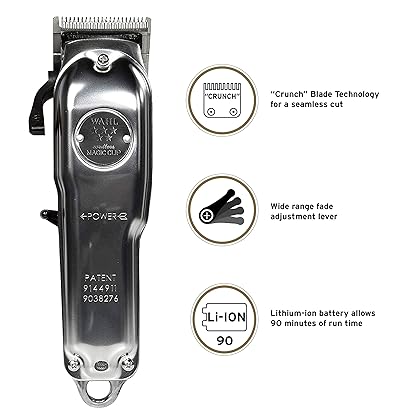 Wahl Professional 5 Star Series Metal Edition Cordless Magic Clip with Stagger Tooth Blade, Rotary Motor, Lithium Ion Battery, 90+ Minute Run Time for Professional Barbers and Stylists - Model 8509