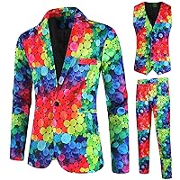 Casual Suits Mens Valentines Day Printing Fashion Casual Life Party Dress Up Suit Jacket Vest Pants Men Tuxedo