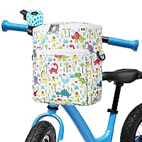 Kids Bicycle Basket with Bike Bell Bike Accessories for Children 2 in 1 Dinosaur Bike Basket Handlebar Organizer for Girls and Boys Kid Bike Bag Fits for Bike Tricycle Scooter