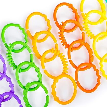 Bright Starts Lots of Links Rings - for Stroller or Carrier Seat - BPA-Free 24 Pcs, Ages 0 Months Plus