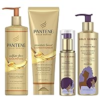 Shampoo, Conditioner, Detangling Milk, and Hair Oil Treatment Kit, with Argan Oil, Sulfate Free, Pro-V Gold Series, for Natural and Curly Textured Hair