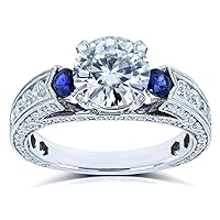 Kobelli Mixed 3-Stone Blue and White Engagement Ring 3 3/4 CTW 14k White Gold - Size 8