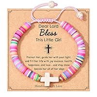 Shonyin God Bless You Cross Bracelet for Girls - First Communion, Baptism, Confirmation Gifts for Girl, Pearl Jewelry for Your Little Girls
