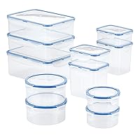 LOCK & LOCK Easy Essentials Food Storage lids/Airtight containers, BPA Free, 22 Piece, Clear