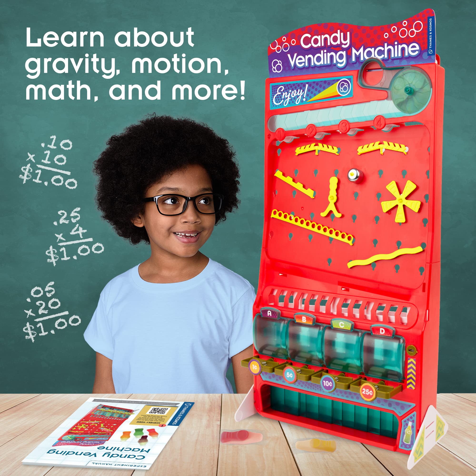 Thames & Kosmos Candy Vending Machine STEM Experiment Kit | Build a 2-ft Tall Toy Vending Machine | 10 Experiments with Gravity, Motion, Math | Coin Sorting Bank | Engineering & Math Lessons
