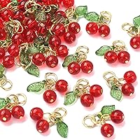 30 Pcs Red Cherry Charms Glass & Acrylic Beaded Charms Mini Cute Fruit Bead Charms for Earrings Bracelets Necklaces Jewelry Making DIY Crafts