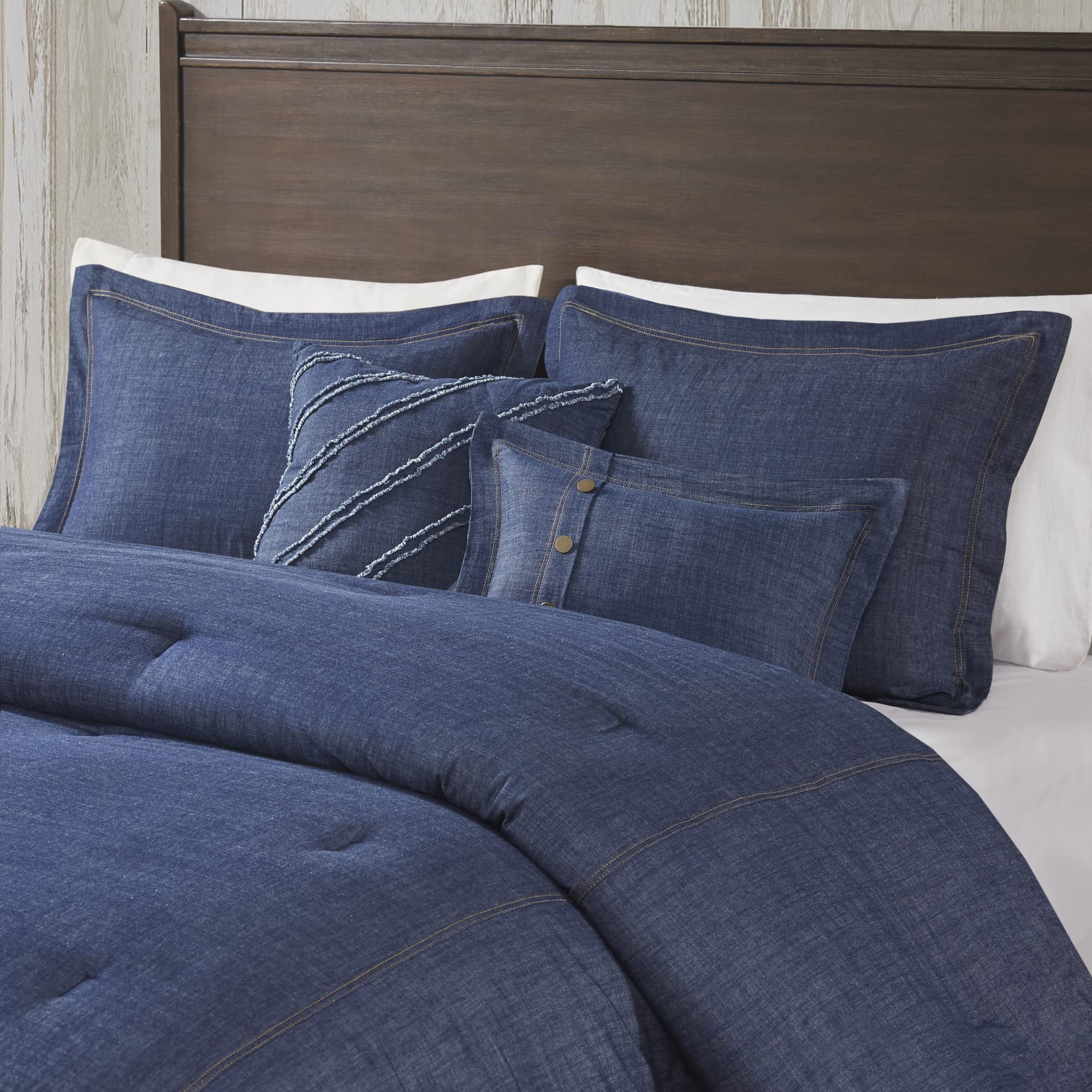 Woolrich Rustic Lodge Cabin Comforter Set - All Season Down Alternative Warm Bedding Layer and Matching Shams, Oversized King, Perry, Denim Blue