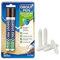 Grout Pen Tile Paint Marker: 2 Pack Brown with 5 Pack Replacement Tips (Narrow, 5mm) - Waterproof Grout Colorant and Sealer Pen to Renew, Repair, and Refresh Tile Grout - Cleaner Coating Stain Pens