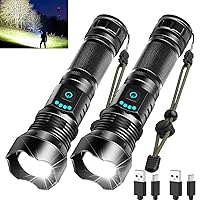 LUOEX Rechargeable LED Flashlights High Lumens, 120000 Lumens Super Bright  Flashlight, 5 Modes Zoomable IP68 Waterproof Tactical Flashlights for