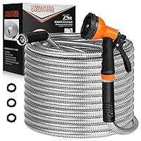 Garden Hose 25 FT - Flexible Metal Hose with 10 Function Nozzle, Kink Free, Lightweight, Durable, Crush Resistant Fitting, Easy to Coil, Puncture Proof Hose for Yard, Rv, 600 PSI - 2024 Model