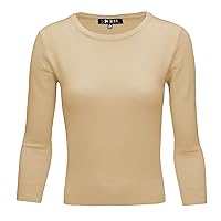 YEMAK Women's Knit Pullover Sweater – 3/4 Sleeve Crewneck Soft Casual Lightweight Basic Solid Knitted Top