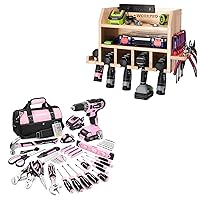 WORKPRO Power Tool Organizer & WORKPRO Pink Home Tool Kit with Drill, 157PCS Set 20V Cordless Lithium-ion Drill Gun