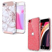 ULAK Compatible with iPhone SE 2022 Phone Case, iPhone SE 2020 Case, iPhone 7 Case, iPhone 8 Clear Glitter Case, Shockproof Hybrid Hard PC Soft TPU Bumper Drop Protective Girls Women 4.7 SE Cover