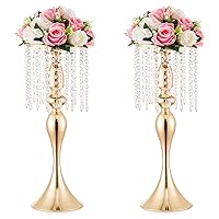 Gold Vases for Centerpieces, 21.3in Crystal Flower Arrangement Stand, Wedding Centerpieces for Tables, Tall Metal Flower Vase Holders for Wedding, Event, Reception, Birthday, Home Decor, 2 Pcs