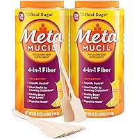 2 Meta Mucil® Real Sugar Fiber 4-in-1 Psyllium Fiber Supplement Powder, Orange, 55 oz, Bonus 10 Duvilo Wooden Stirrers