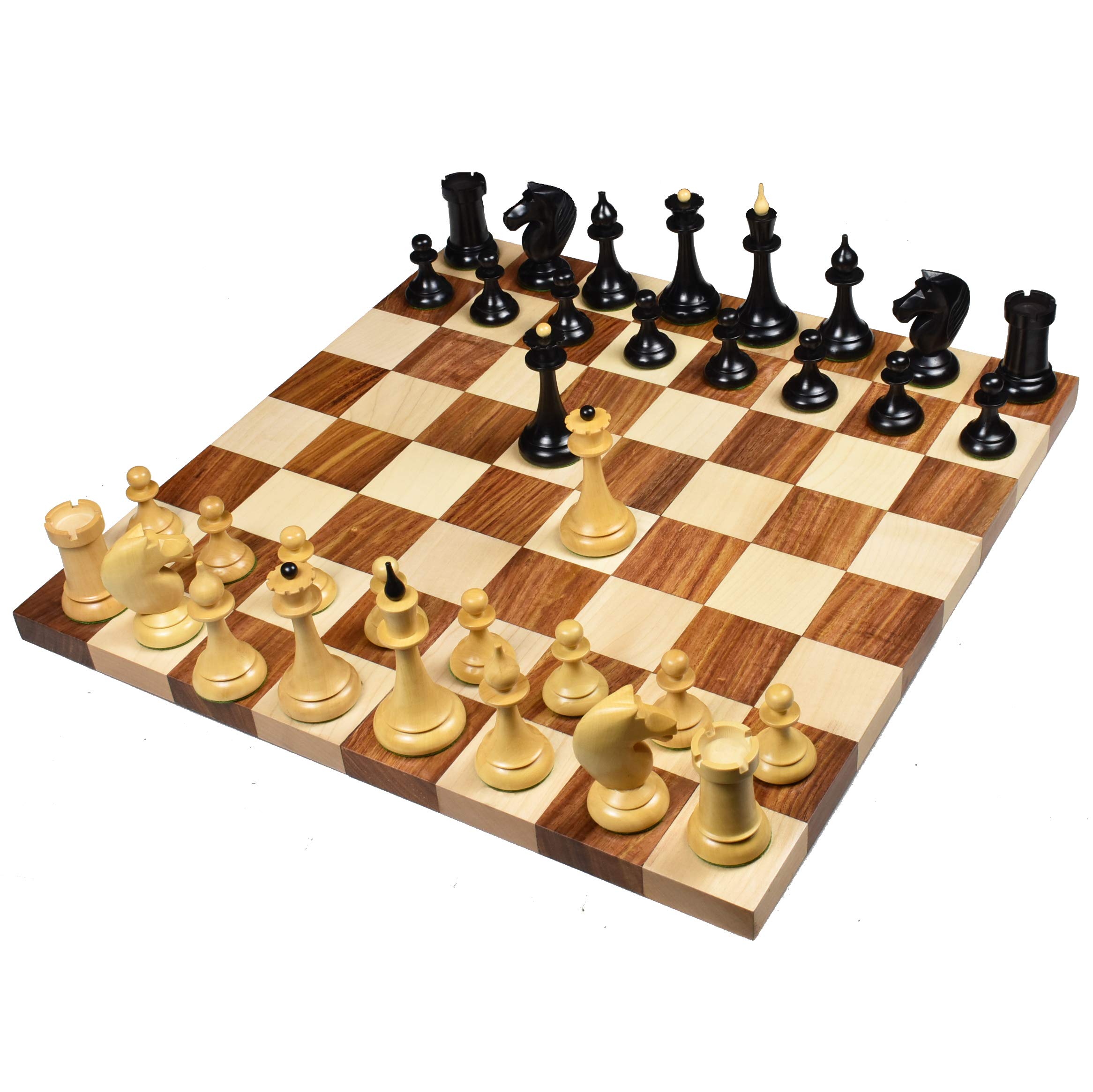Royal Chess Mall 1950s Soviet Latvian Reproduced Chess Pieces Only Chess Set, Ebonized Boxwood Wooden Chess Set, 4-in King, Double Weighted Chess Pieces (2.5 lbs)