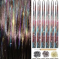 Hair Tinsel Kit With Tools Rainbow Tinsel Hair Extensions 6Pcs 1200 Strands Fairy Hair Tinsel Heat Resistant Glitter Hair Extensions Sparkling Shiny Hair Tensile for Girls Women Kids (Rainbow)