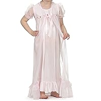 Laura Dare Little Girls Short Sleeve Peignoir Nightgown Robe Set w Scrunch 2T-6X