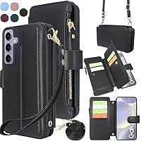 Harryshell Crossbody for Samsung Galaxy S24 5G Case Wallet [8 Card Slots] with [Theft-Scan Blocking],Cash Coin Zipper Pocket Long Shoulder & Wrist Strap for S24 6.2 Inch (Black)