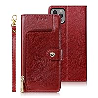 iPhone 12 Pro Max Case, Compatible for iPhone 12 Pro Max Phone Cases Wallet Silicone Flip PU Leather Holsters Handbag Cover [Zipper Pocket] Magnetic Closure Holder Wrist Strap,Red